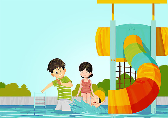 PSD 여자 남자 아들 어린이 일러스트 가족 물놀이 엄마 수영장 상반신 성인 세명 여름 여름휴가 바캉스 아빠 워터슬라이드 국내일러스트 계절 관계 놀이 휴가 사람 파일형식 여름_계절