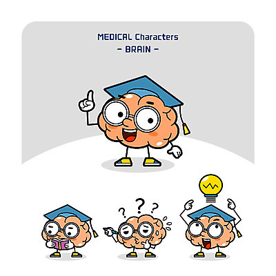 캐릭터 생각 신체 일러스트 학사모 전구 의학 아이디어 사람없음 책 물음표 장기 질병 뇌 두통 의학캐릭터 일러캐릭터 AI파일 모자_잡화 기호 컨셉 졸업 파일형식 벡터