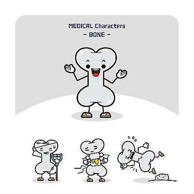 캐릭터 일러스트 의학 뼈 사람없음 고통 환자 돌_바위 디스크 질병 붕대 목발 골절 넘어짐 의학캐릭터 일러캐릭터 AI파일 감정 의료기기 모션 파일형식 벡터
