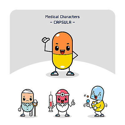 캐릭터 일러스트 의학 주사기 사람없음 알약 약 고통 환자 의사 질병 붕대 목발 의학캐릭터 일러캐릭터 AI파일 감정 의료기기 의료진 파일형식 벡터