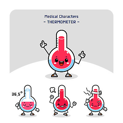 캐릭터 일러스트 의학 사람없음 고통 분노 열 온도계 체온계 체온 고열 의학캐릭터 일러캐릭터 AI파일 감정 온도 파일형식 벡터