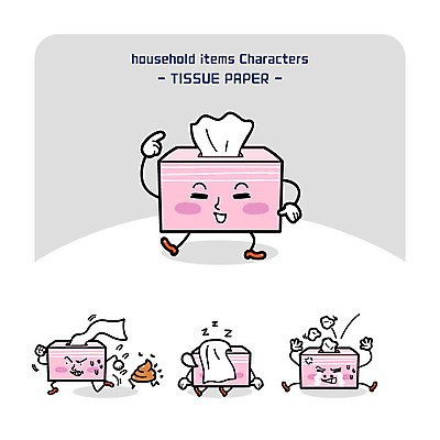캐릭터 생활용품 일러스트 사람없음 잠 화장지 눈물 변 사각티슈 사물캐릭터 일러캐릭터 AI파일 감정 오브젝트 파일형식 벡터