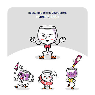 캐릭터 와인잔 술잔 일러스트 주방용품 사람없음 책 와인 손상 만취 깨짐 사물캐릭터 일러캐릭터 AI파일 생활용품 컨셉 잔 주류 술취함 파일형식 벡터