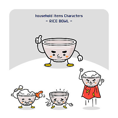 캐릭터 그릇 일러스트 밥 주방용품 사람없음 숟가락 소시지 망토 슈퍼맨 밥그릇 빈그릇 사물캐릭터 일러캐릭터 AI파일 식기 음식 생활용품 수저 가공식품 영웅 파일형식 벡터