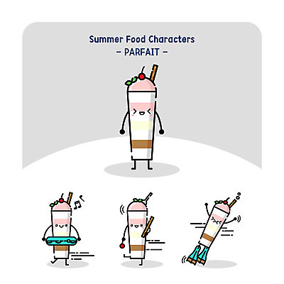 캐릭터 일러스트 디저트 여름음식 사람없음 여름 과자 체리 오리발 음식캐릭터 파르페 튜브 디저트캐릭터 일러캐릭터 AI파일 계절 음식 과일 파일형식 벡터 여름_계절