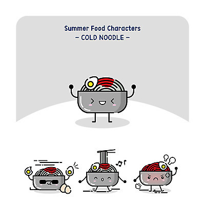 캐릭터 일러스트 젓가락 여름음식 사람없음 여름 계란 면류 면 음식캐릭터 냉면 물냉면 비빔냉면 제철음식 일러캐릭터 AI파일 계절 한식 음식 수저 알 제철 파일형식 벡터 여름_계절