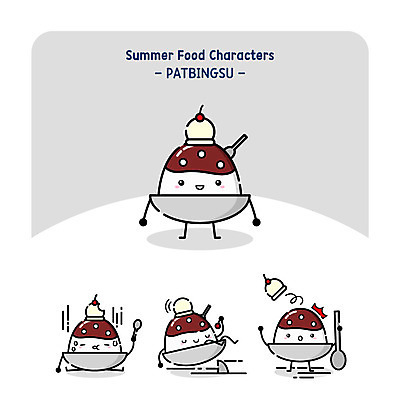 캐릭터 일러스트 디저트 여름음식 사람없음 여름 숟가락 음식캐릭터 상어 빙수 팥빙수 제철음식 디저트캐릭터 일러캐릭터 AI파일 계절 음식 수저 어류 제철 파일형식 벡터 여름_계절