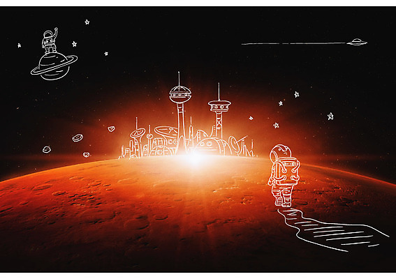 전신 편집이미지 서기 성인 두명 뒷모습 우주 행성 우주비행사 우주선 미래도시 토성 화성 이미지편집 AI파일 뷰포인트 모션 미래 사람 도시 파일형식 벡터