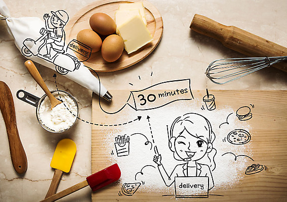 전신 편집이미지 여자 남자 도마 피자 앉기 상반신 성인 두명 계란 오토바이 감자튀김 햄버거 배달원 생크림 콜라 밀가루 거품기 주걱 밀대 버터 이미지편집 AI파일 직업 모션 주방용품 감자 패스트푸드 서양음식 사람 알 바이크 튀김 가루 크림 탄산음료 파일형식 벡터