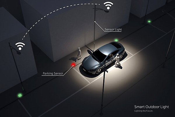 PSD 편집 편집이미지 가로등 사람모양 건물 3D 도시 야간 주차 스마트 디지털합성 합성 와이파이 센서 자동 편집3D 자연요소 모양 건축물 공공시설 컨셉 무선인터넷 파일형식