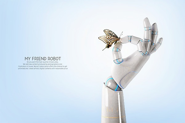 PSD 편집 편집이미지 손 나비 자연 정보기술 사람없음 3D 기계 잡기 로봇 디지털합성 합성 로봇팔 휴머노이드 4차산업 AI_인공지능 편집3D 산업 곤충 모션 기술 신체부위 생태계 파일형식