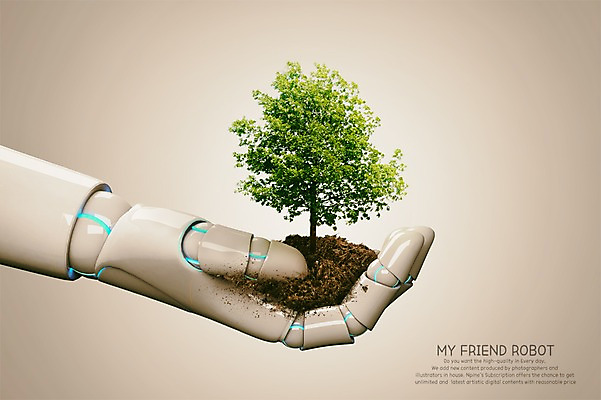 PSD 나무 식물 편집 편집이미지 손 정보기술 들기 사람없음 3D 기계 흙 로봇 디지털합성 합성 로봇팔 휴머노이드 4차산업 AI_인공지능 편집3D 산업 모션 기술 신체부위 파일형식