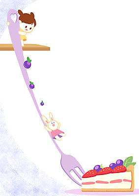 전신 PSD 여자 어린이 포크 일러스트 딸기 디저트 프레임 한명 서기 케이크 토끼 조각케이크 블루베리 프레임일러스트 국내일러스트 1 식기 음식 과일 포유류 모션 사람 반려동물 파일형식