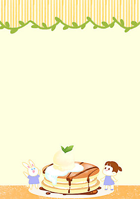 전신 PSD 여자 어린이 일러스트 나뭇잎 아이스크림 디저트 프레임 한명 서기 토끼 시럽 팬케이크 프레임일러스트 국내일러스트 1 음식 잎 포유류 모션 사람 반려동물 케이크 파일형식