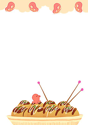 PSD 일러스트 디저트 프레임 사람없음 문어 타코야키 프레임일러스트 국내일러스트 음식 연체동물 수중동물 일본음식 파일형식