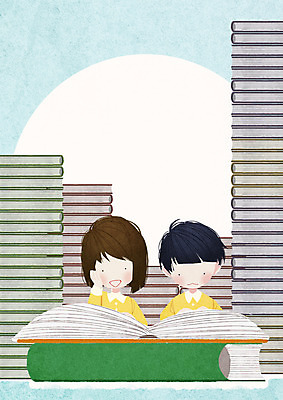 PSD 여자 남자 일러스트 앉기 상반신 두명 책 독서 방과후 국내일러스트 교육 모션 사람 파일형식