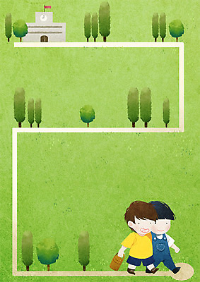 전신 PSD 나무 남자 어린이 일러스트 학교 어깨동무 프레임 초원 두명 친구 프레임일러스트 하교길 방과후 국내일러스트 식물 교육 포즈 관계 사람 하교 파일형식