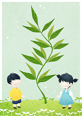 전신 PSD 여자 남자 어린이 일러스트 서기 초원 두명 새싹 동산 식물심기 심기 방과후 국내일러스트 식물 교육 모션 사람 파일형식