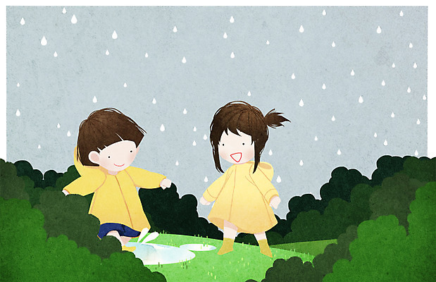 전신 PSD 여자 남자 일러스트 장난 하늘 프레임 서기 초원 두명 비 언덕 웅덩이 우비 프레임일러스트 방과후 국내일러스트 자연요소 옷 교육 모션 날씨 사람 파일형식