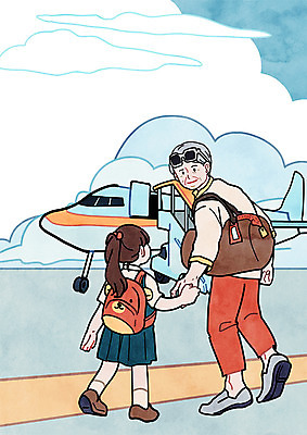 전신 PSD 구름 여자 할아버지 노년 남자 어린이 여행 일러스트 가족 손녀 비행기 서기 두명 경비행기 국내일러스트 자연요소 관계 항공교통 모션 대중교통 사람 성인 손주 파일형식