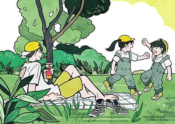 전신 PSD 나무 여자 남자 딸 아들 음료 어린이 여행 신발 일러스트 가족 초원 성인 세명 소풍 아빠 돗자리 국내일러스트 식물 관계 사람 야외활동 파일형식