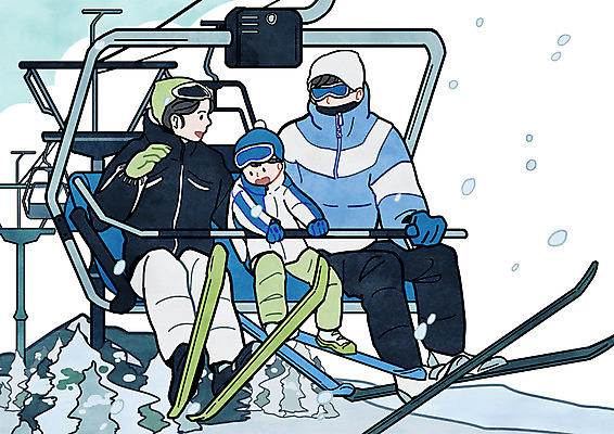 전신 PSD 여자 남자 아들 어린이 여행 겨울 일러스트 가족 엄마 스키 앉기 성인 세명 눈 아빠 리프트 국내일러스트 자연요소 계절 관계 모션 날씨 겨울스포츠 사람 파일형식