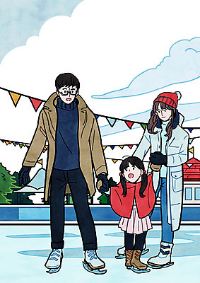 전신 PSD 나무 구름 여자 남자 딸 어린이 여행 일러스트 가족 엄마 서기 성인 세명 손잡기 스케이트 깃발 아빠 스케이트장 가랜드 국내일러스트 자연요소 식물 스포츠용품 스포츠시설 관계 모션 사람 파티용품 파일형식