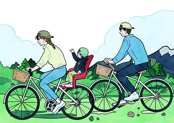 전신 PSD 나무 구름 여자 남자 딸 어린이 여행 일러스트 가족 엄마 산 앉기 초원 성인 세명 자전거 아빠 국내일러스트 자연요소 식물 관계 모션 사람 바이크 파일형식