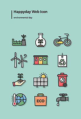 아이콘 사람없음 세트 새싹 자전거 재활용 절약 보호 수도꼭지 에코 분리수거 태양에너지 웹아이콘 지구온난화 에코백 세계환경의날 2D아이콘 AI파일 식물 컨셉 가방 환경 바이크 그린에너지 친환경 기후변화 파일형식 벡터 법정기념일