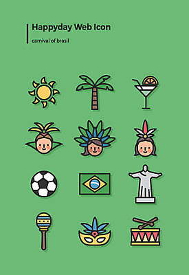 아이콘 여자 가면 세명 세트 야자수 태양 축제 축구 칵테일 국기 드럼 웹아이콘 브라질 브라질국기 쌈바 예수상 2D아이콘 AI파일 자연요소 나무 타악기 주류 사람 조형물 구기 남아메리카 파일형식 벡터