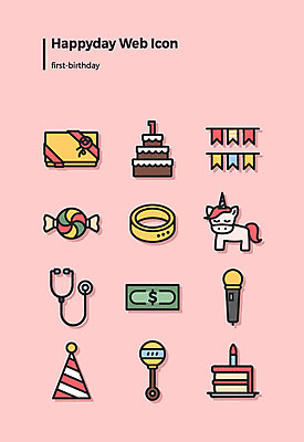 아이콘 인형 돈 청진기 선물 사람없음 세트 케이크 고깔모자 생일 마이크 웹아이콘 딸랑이 금반지 가랜드 돌잔치 알사탕 첫돌 2D아이콘 AI파일 모자_잡화 기념일 음향기기 의료기기 디저트 사탕 아기용품 돌_생일 반지 재산 파티용품 파일형식 벡터