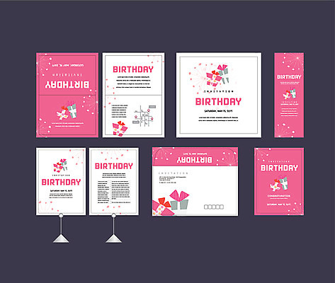 템플릿 배너템플릿 분홍색 이벤트 사람없음 선물상자 세트 현수막 생일 전단 엽서 초대장 축하카드 약도 생일카드 소봉투 행사세트 행사템플릿 AI파일 배너 기념일 컬러 지도 편지봉투 카드_감사 선물 상자 편지 홍보물 파일형식 벡터