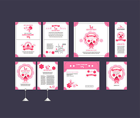 템플릿 배너템플릿 분홍색 이벤트 사람없음 세트 현수막 생일 전단 엽서 초대장 축하카드 약도 생일카드 돌잔치 첫돌 소봉투 행사세트 행사템플릿 AI파일 배너 기념일 컬러 지도 편지봉투 카드_감사 돌_생일 편지 홍보물 파일형식 벡터