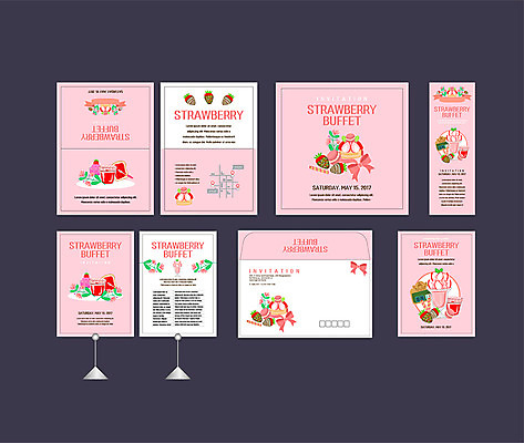 템플릿 배너템플릿 리본 딸기 디저트 이벤트 사람없음 세트 현수막 전단 엽서 초대장 약도 마카롱 소봉투 행사세트 행사템플릿 AI파일 배너 음식 지도 과일 편지봉투 카드_감사 편지 홍보물 파일형식 벡터