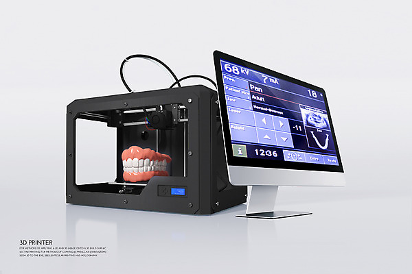 PSD 편집 편집이미지 사람없음 컴퓨터 3D 모니터 기계 인쇄기 스마트 입체 디지털합성 합성 틀니 임플란트 3D프린터 4차산업 편집3D 산업 컨셉 치과 전자제품 치아 파일형식