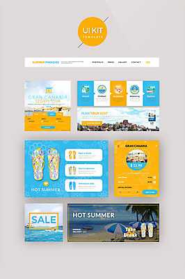 PSD 템플릿 웹템플릿 하늘색 디자인시안 해변 사람없음 여름 여름휴가 바캉스 홈페이지 노란색 세일 파라솔 쪼리 UI UI키트 이미지템플릿 계절 바다 컬러 휴가 파란색 샌들 파일형식 여름_계절