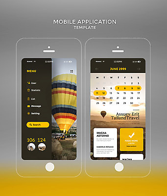 PSD 템플릿 해외여행 웹템플릿 디자인시안 모바일 사람없음 관광지 스마트폰 홈페이지 노란색 달력 열기구 어플리케이션 모바일템플릿 모바일앱 이미지템플릿 해외 컬러 여행 항공교통 핸드폰 스마트기기 파일형식