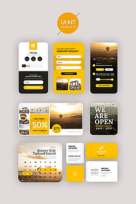 PSD 템플릿 해외여행 웹템플릿 디자인시안 사람없음 관광지 홈페이지 노란색 달력 열기구 UI UI키트 이미지템플릿 해외 컬러 여행 항공교통 파일형식