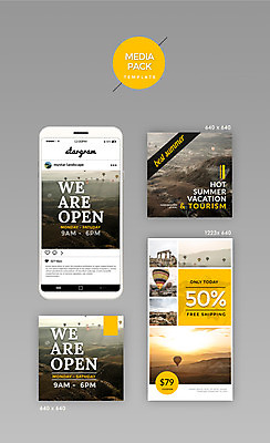 PSD 템플릿 해외여행 웹템플릿 디자인시안 모바일 사람없음 관광지 스마트폰 세트 홈페이지 노란색 열기구 소셜네트워크 미디어팩 SNS배너 이미지템플릿 해외 컬러 여행 항공교통 핸드폰 스마트기기 파일형식