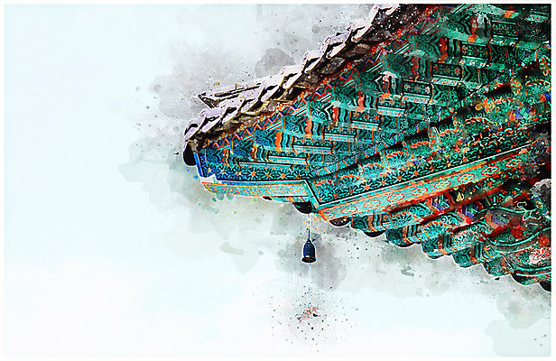 PSD 한국전통 백그라운드 고건축 불교 일러스트 수채화 풍경 사람없음 감성 경쇠 국내일러스트 전통 건축물 종교 컨셉 한국 불교용품 파일형식