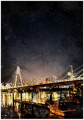 PSD 백그라운드 야경 일러스트 조명 수채화 한국 사람없음 강 한강 감성 가교 국내일러스트 건축물 아시아 컨셉 서울 야간 랜드마크 파일형식 풍경_경치