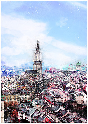 PSD 해외풍경 해외 유럽 백그라운드 일러스트 하늘 수채화 풍경 사람없음 건물 감성 국내일러스트 건축물 나라 컨셉 파일형식