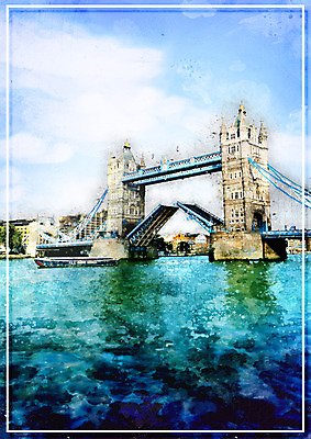 PSD 건축물 유럽 백그라운드 일러스트 하늘 수채화 풍경 사람없음 강 타워브릿지 런던 감성 가교 국내일러스트 건축 나라 컨셉 영국 파일형식