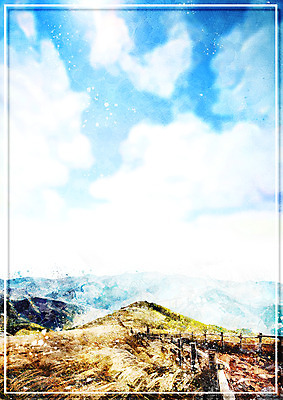 PSD 구름 백그라운드 일러스트 하늘 수채화 산 풍경 사람없음 울타리 억새 감성 정선 민둥산 국내일러스트 자연요소 식물 컨셉 담장 강원도 파일형식