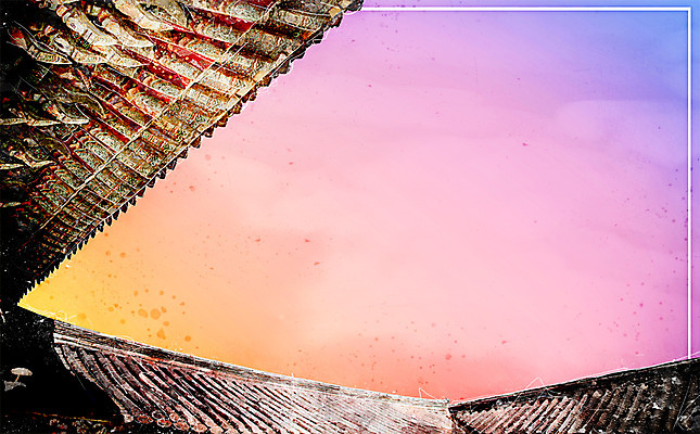 PSD 한국전통 백그라운드 일러스트 하늘 수채화 풍경 사람없음 노을 감성 기와지붕 국내일러스트 자연요소 전통 컨셉 지붕 한국 기와 파일형식