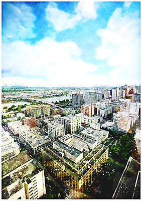 PSD 구름 백그라운드 일러스트 하늘 수채화 풍경 사람없음 건물 도시 감성 국내일러스트 자연요소 건축물 컨셉 파일형식