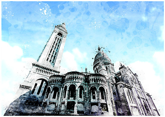 PSD 해외 백그라운드 고건축 일러스트 하늘 수채화 풍경 사람없음 성당 감성 국내일러스트 건축물 컨셉 종교건축 파일형식