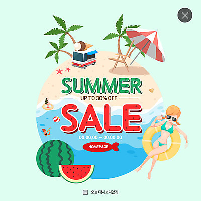 PSD 템플릿 여자 웹템플릿 수박 바캉스용품 팝업 웹팝업 해변 세명 야자수 세일 파라솔 비치볼 튜브 레이어팝업 아이스크림차 이미지템플릿 나무 바다 과일 공 사람 오브젝트 특수차량 아이스크림장사 파일형식