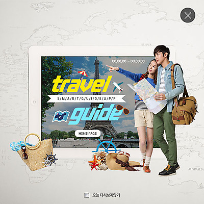 PSD 템플릿 모자 커플 여자 남자 웹템플릿 지도 가이드 팝업 웹팝업 20대 성인 두명 태블릿 여행가방 한국인 레이어팝업 성인만 이미지템플릿 직업 잡화 가방 관계 사람 동양인 청년 전자제품 스마트기기 파일형식