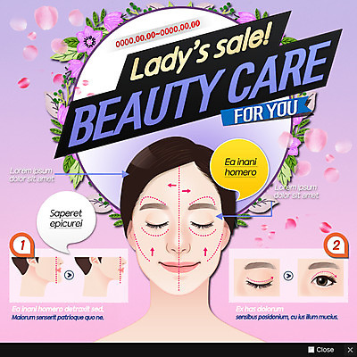 PSD 템플릿 여자 꽃잎 꽃 웹템플릿 팝업 이벤트팝업 웹팝업 이벤트 여러명 성인 뷰티 성형수술 턱선 안구 이미지템플릿 식물 다수 사람 신체부위 수술 턱 파일형식